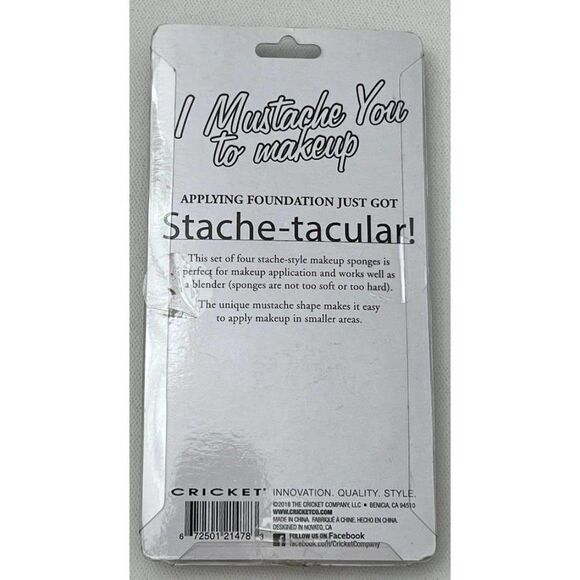 3 Packages Cricket "I Mustache‎ You to Makeup" Mustache Shape MakeUp Sponges NEW - Picture 4 of 4